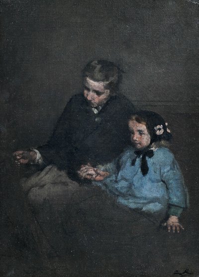 Geschwisterpaar, sich an den Händen haltend von Auguste Theodule Ribot